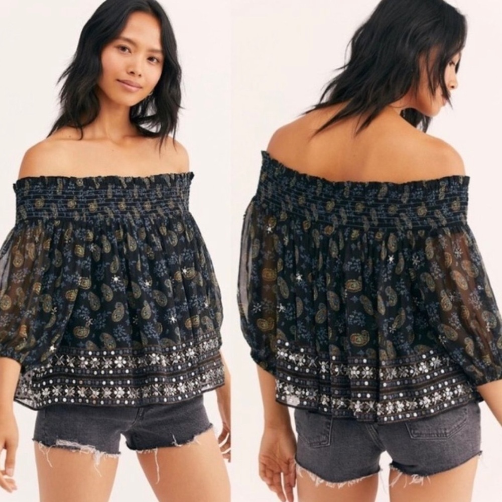 Free People Age Of Aquarius Paisley Sequin Top